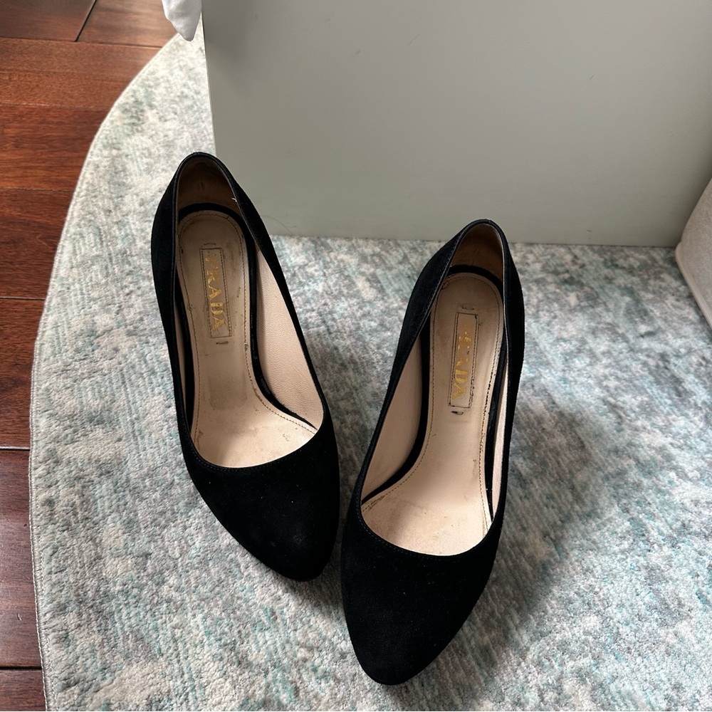 Prada Black Suede Platform Heels - Size 6 / 36